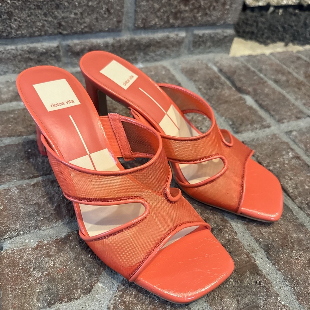 Dolce Vita Womens Sandals Orange Mesh Open-Toe Slide Square Toe Size 7.5 #226 - Picture 11 of 16